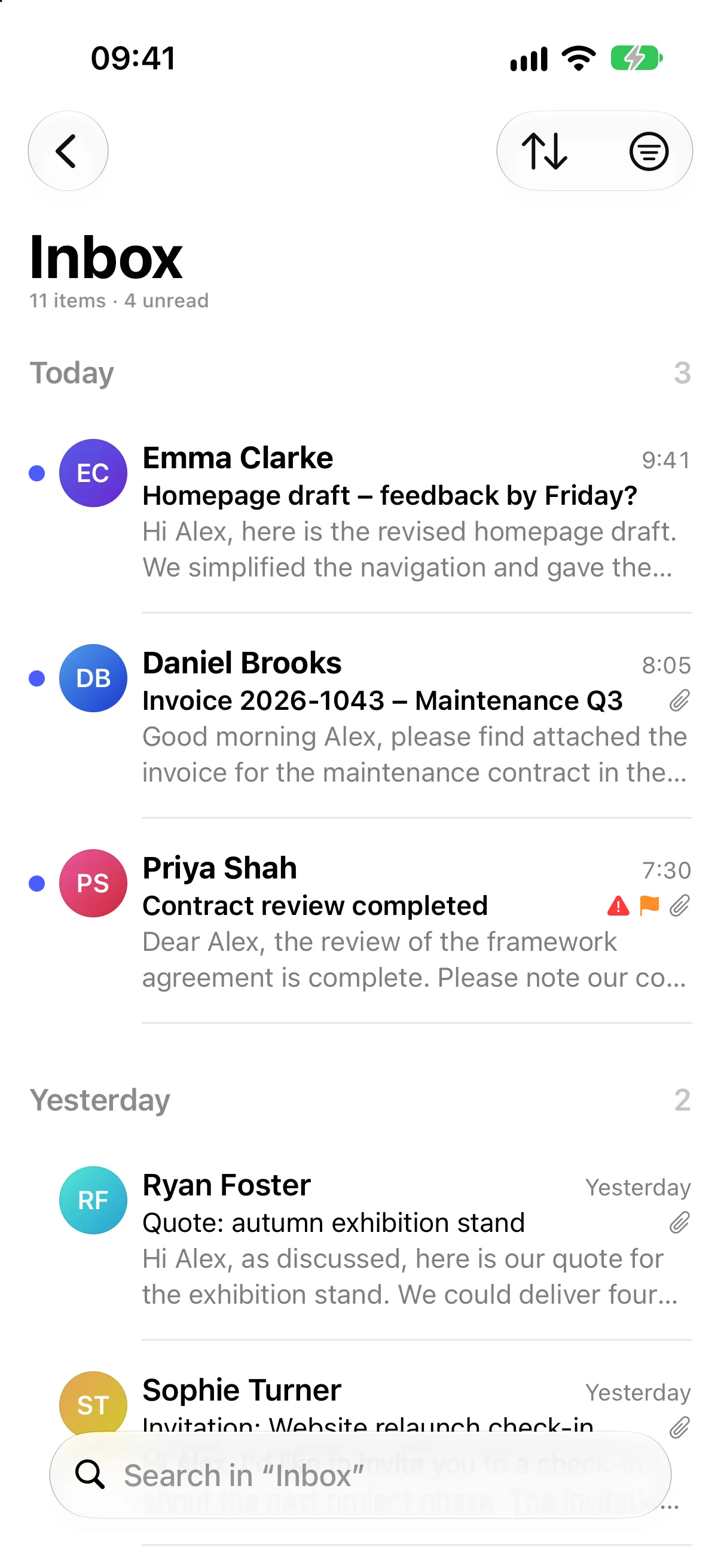 PST Viewer on the iPhone showing the message list